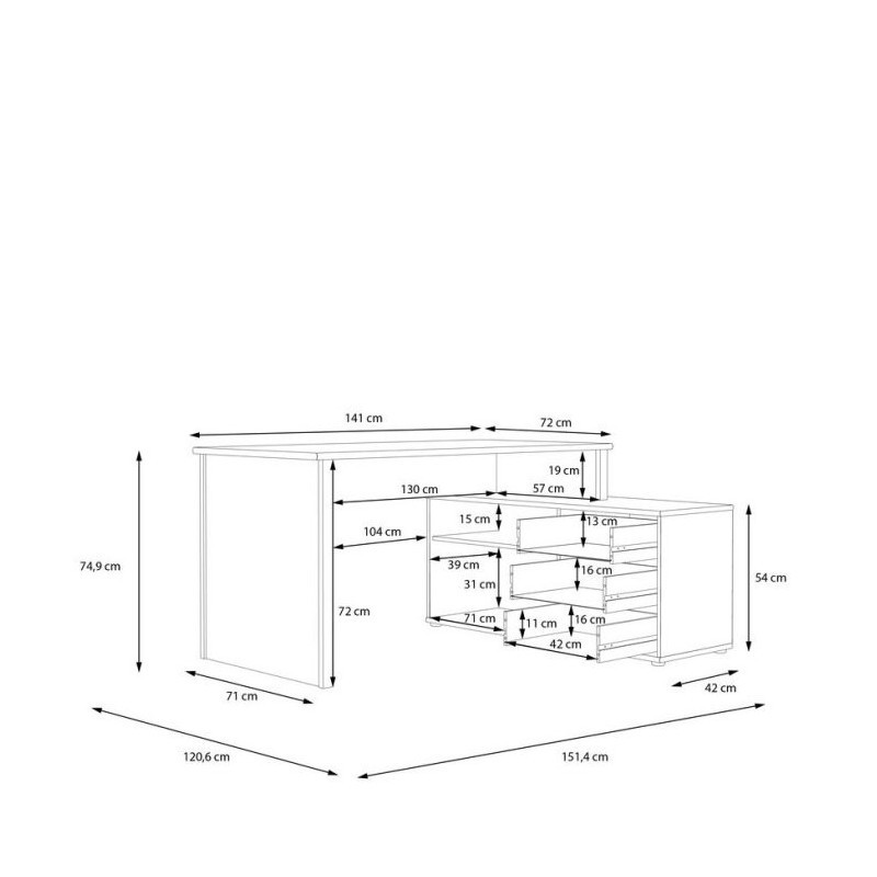 Biurko TEMPRA2 T2KB231L-C734 Forte