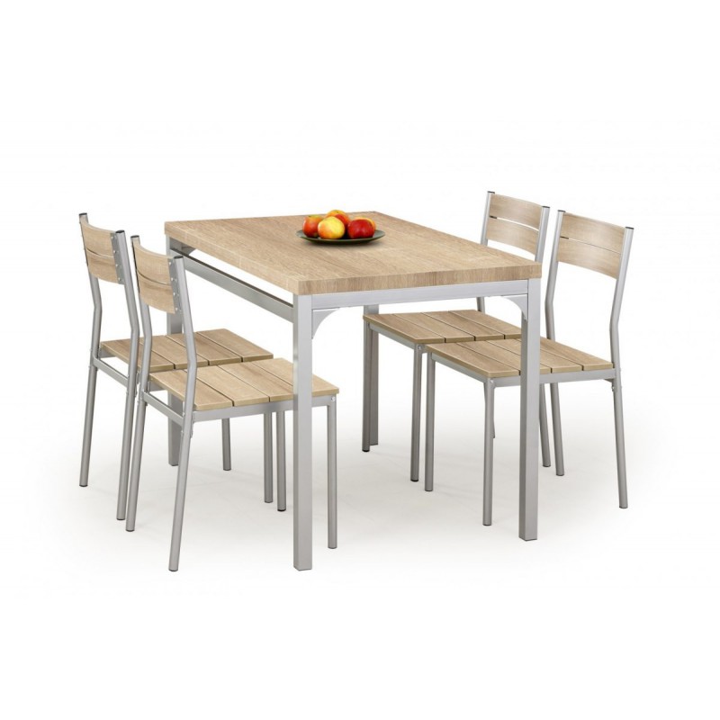 Stół z krzesłami (4 szt.) MALCOLM dąb sonoma/metal Halmar