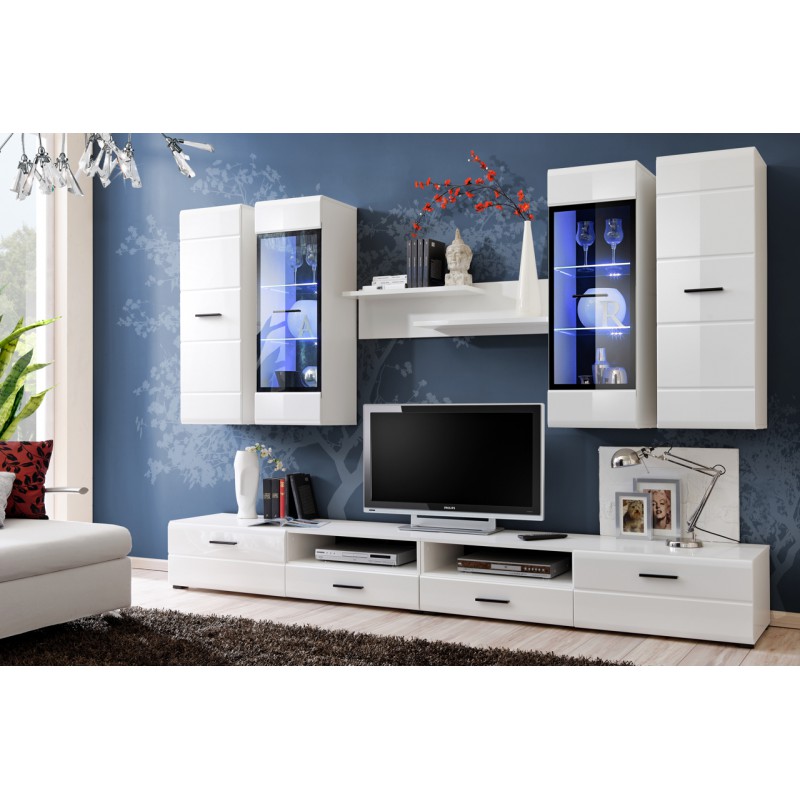 LAUREN meblościanka biały/biały MDF połysk LAUREN meblościanka biały/biały MDF połysk