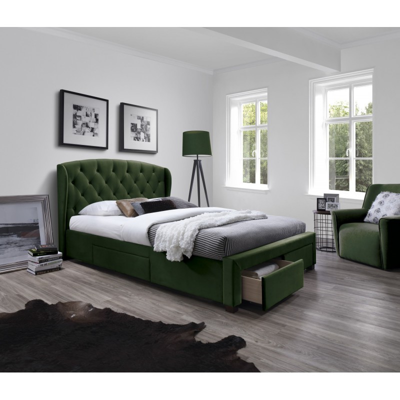 SABRINA łóżko z szufladami ciemny zielony