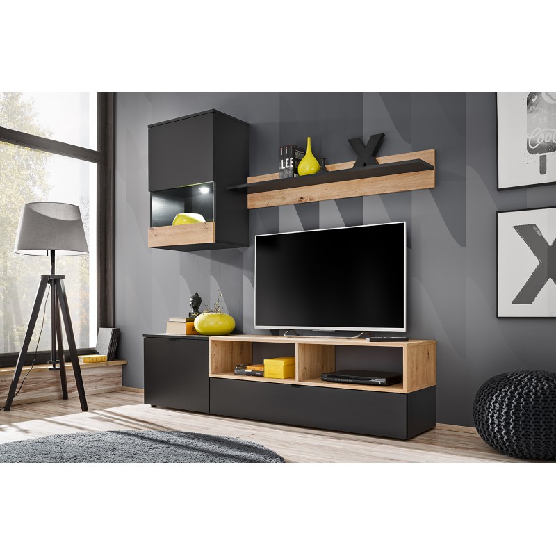 Meblościanka MINI dąb artisan / czarny Furnival Meblościanka MINI dąb artisan / czarny Furnival