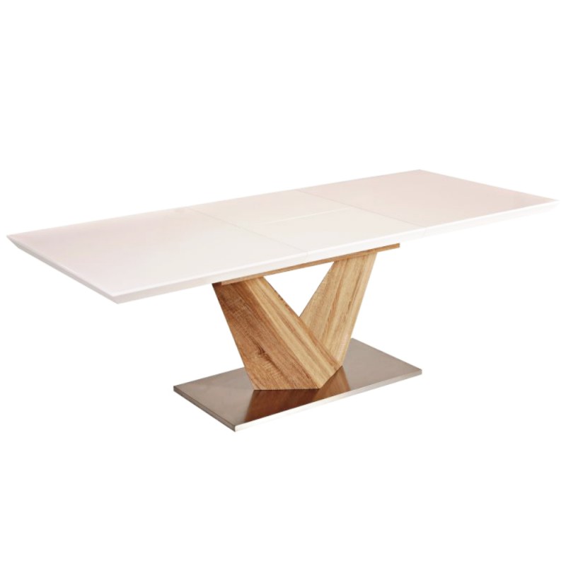 Stół rozkładany Alaras biały lakier/dąb sonoma 160-220x90cm Signal