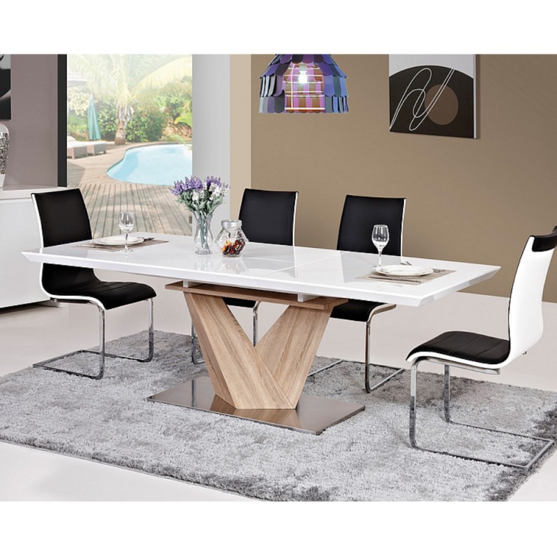 Stół rozkładany Alaras biały lakier/dąb sonoma 160-220x90cm Signal
