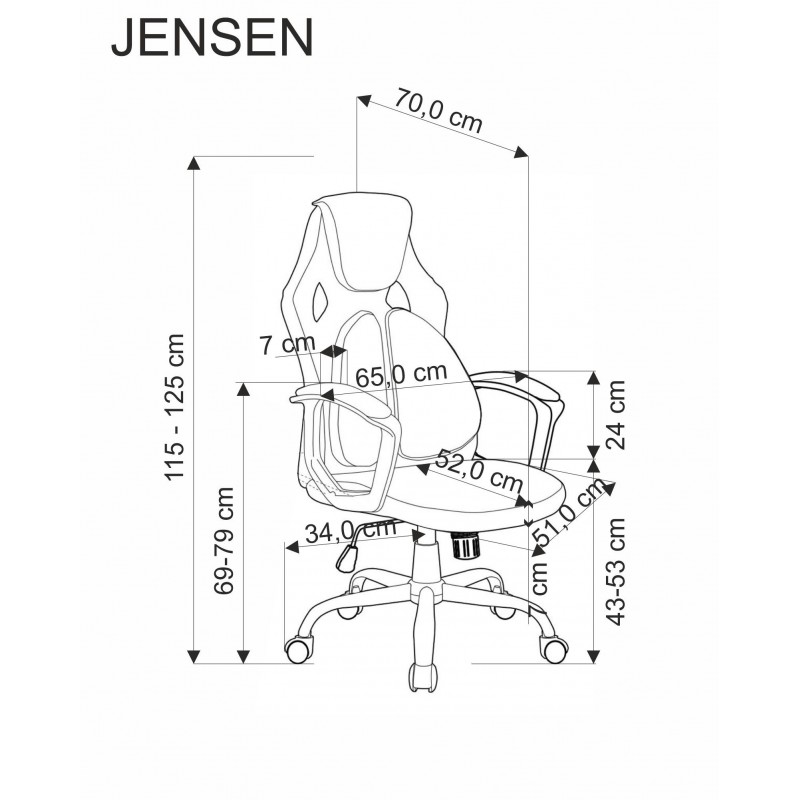 Fotel JENSEN gabinetowy, czarny - popielaty - czerwony Halmar